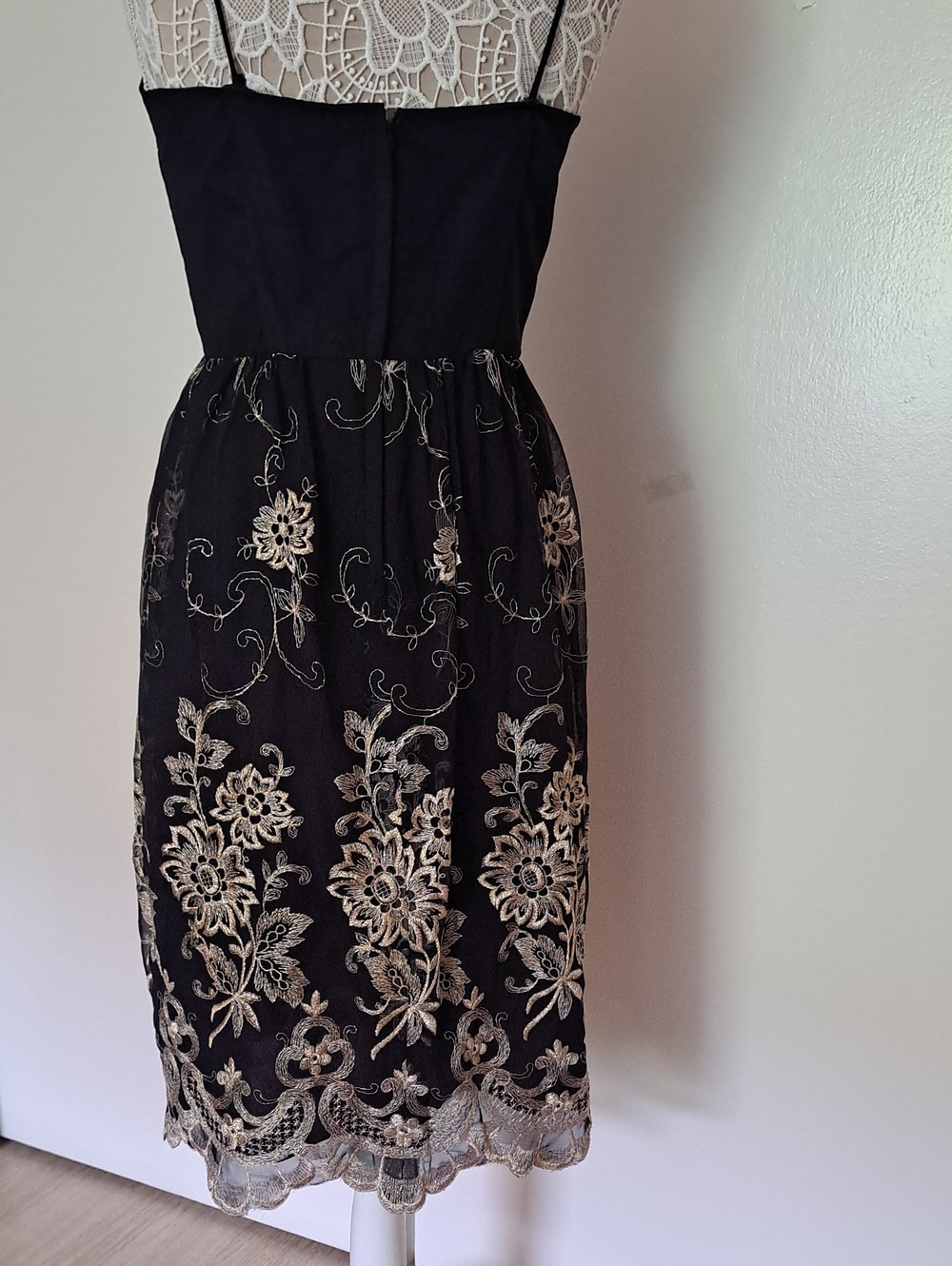 Black Midi Dress with Gold Floral Embroidery - Picture 3 of 10